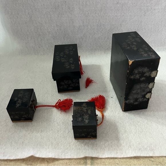Set of 4 JAPAN MINI FURNITURE SET Chest of Drawers Trunks Black - Picture 6 of 16
